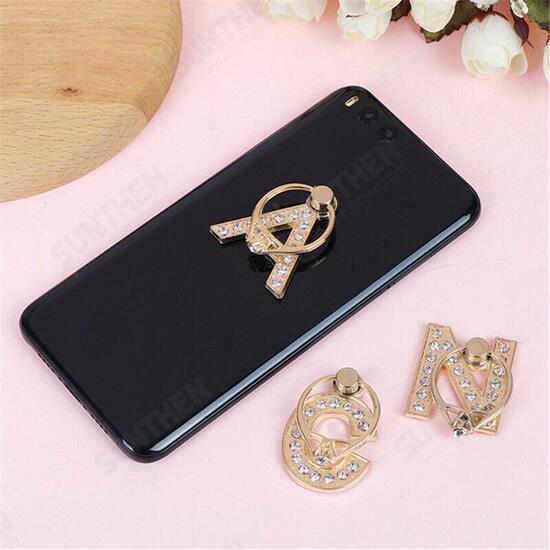 1pc Luxury Glitter Diamond Metal Letter Universal Multi-function 360 Rotation Smartphone Stand Finger Ring Phone Holder Car Bracket Stand