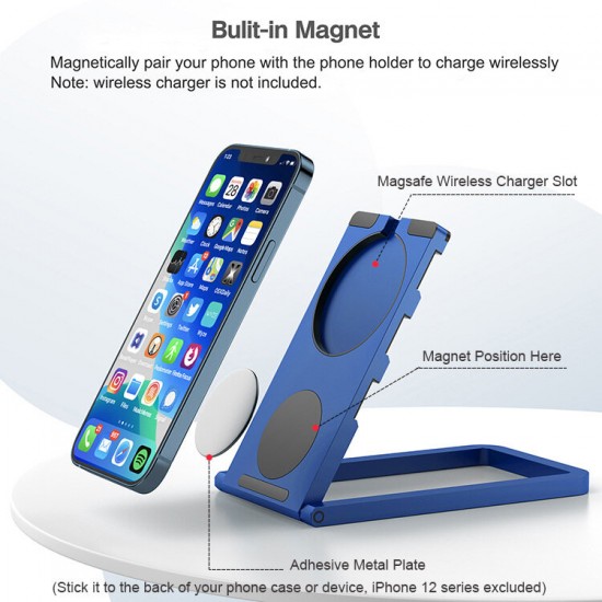2 in 1 Phone/Tablet Holder Folding Magnetic for MagSafe Charger Base Stand Mount Dock Holder Aluminium Alloy Desktop Holder for iPhone12 Tablet PC