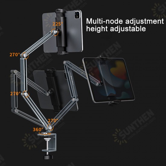 360° Rotation Long Arm Phone/Tablet Holder Three Shaft Multi Angle Adjustable Foldable Aluminum Alloy Bed Holder Online Learning LiveStream Stand