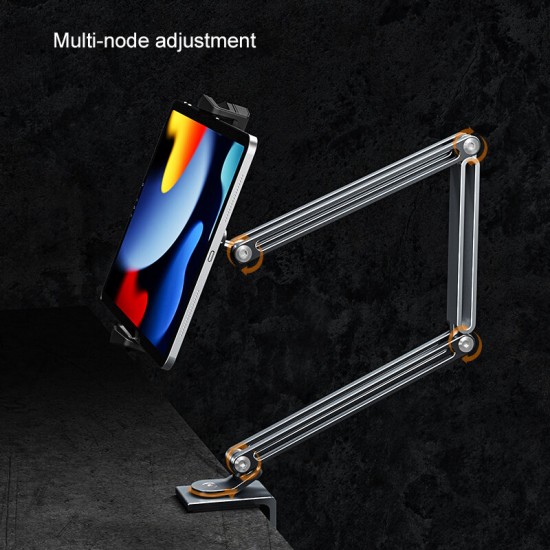 360° Rotation Long Arm Phone/Tablet Holder Three Shaft Multi Angle Adjustable Foldable Aluminum Alloy Bed Holder Online Learning LiveStream Stand