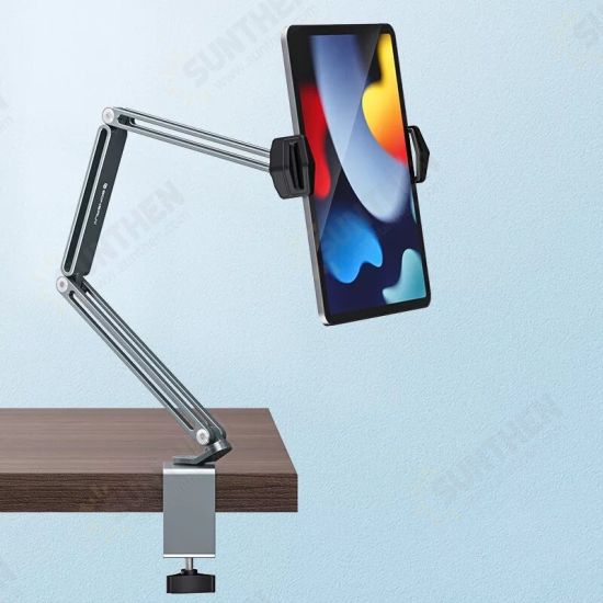 360° Rotation Long Arm Phone/Tablet Holder Three Shaft Multi Angle Adjustable Foldable Aluminum Alloy Bed Holder Online Learning LiveStream Stand