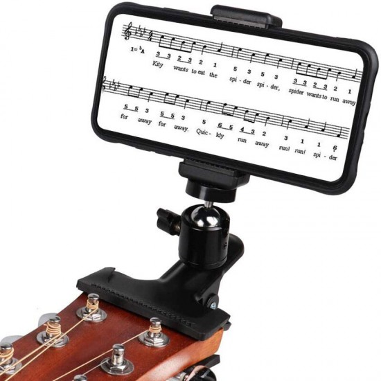 360° Rotation Kalimba Head Clip Guitar Chords Stand Accessories Mobile Phone Holder Stand Bracket for 4-6 inch Devices