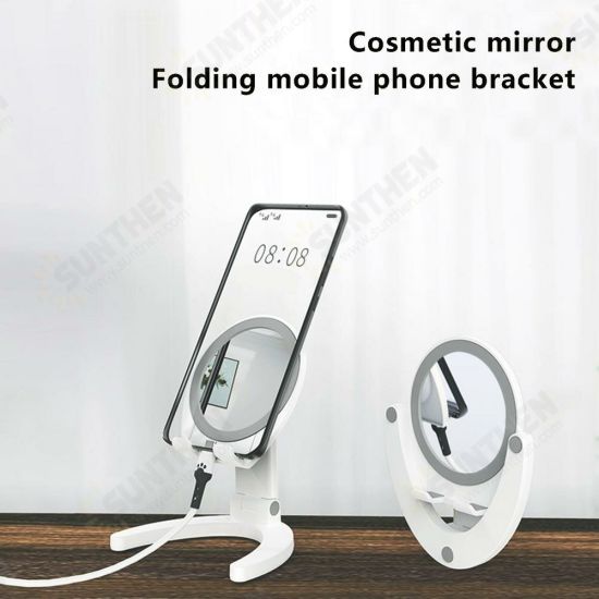 Adjustable Desk Phone Holder Foldable Tablet Stand With Make-up Mirror For iPhone For Samsung For Xiaomi