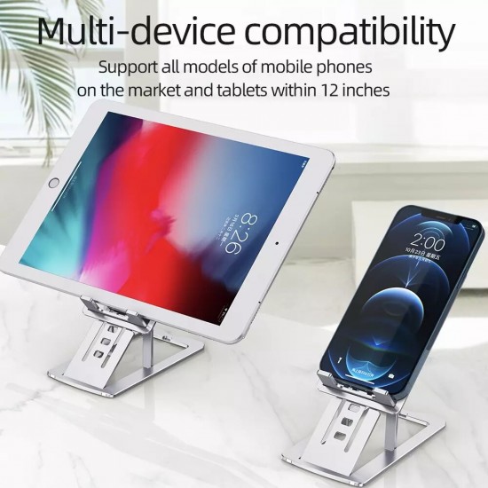 Aluminum Alloy Phone/Tablet Stand Foldable Height Adjustable Desktop Stand for iPhone12 Samsung Galaxy S21 POCO X3 PRO Tablet phone Within 12Inches
