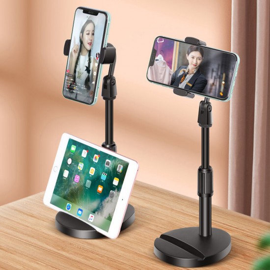 D30-01 Universal Multifunctional Tablet/Phone Holder Telescopic Height Multi-Angle Adjustable for 2-Device Simultaneously Desktop Stand Below 6.5inch