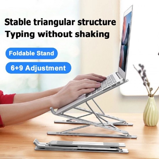 Foldable Double-Layer Multiple-Gear Height Adjustment Aluminium Alloy Macbook Stand Bracket Holder Stand for iPad Mini Macbook Pro 11-17 inch Laptop