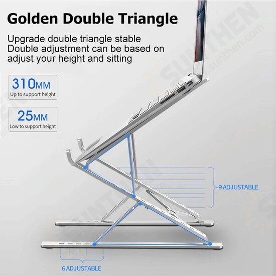 Foldable Double-Layer Multiple-Gear Height Adjustment Aluminium Alloy Macbook Stand Bracket Holder Stand for iPad Mini Macbook Pro 11-17 inch Laptop