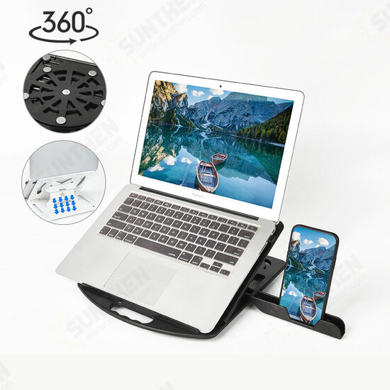 Foldable Height Adjustable Telecommuting Macbook Laptop Heat Dissipation Stand With Phone Holder 360° Rotation Base Conference Room Desktop Holder