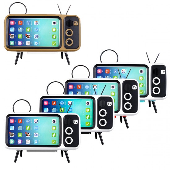 Mini Retro TV Pattern bluetooth Speaker Desktop Cell Phone Stand Holder Lazy Bracket for Mobile Phone between 4.7 inch to 5.5 inch