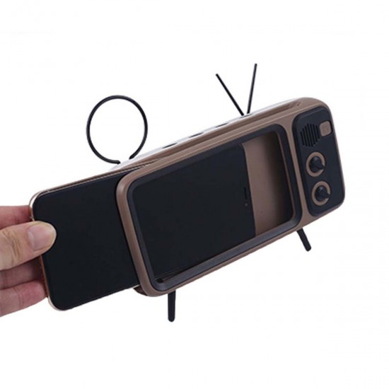 Mini Retro TV Pattern bluetooth Speaker Desktop Cell Phone Stand Holder Lazy Bracket for Mobile Phone between 4.7 inch to 5.5 inch