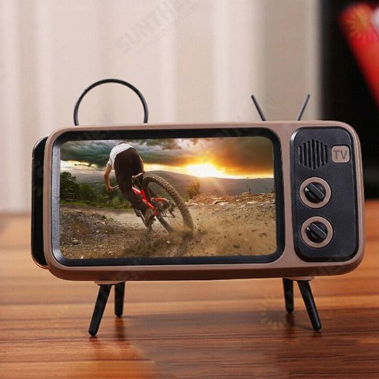 Mini Retro TV Pattern bluetooth Speaker Desktop Cell Phone Stand Holder Lazy Bracket for Mobile Phone between 4.7 inch to 5.5 inch