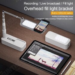 Mount Bracket with LED Ring Flash Light Lamp 1000mAh Portable Retractable Phone Holder Overhead shot Tripods Holder with Wireless Dimmable bluetooth Mount Bracket with LED Ring Flash Light Lamp 1000mAh Portable Retractable Phone Holder Overhead shot Tripods Holder with Wireless Dimmable bluetooth