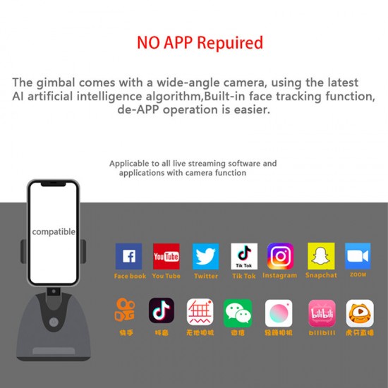 P2S 360° Rotation AI Face Body Auto Tracking Camera Smartphone Live Vlog Video Recording Selfie Stick Holder for 56--100mm Phone