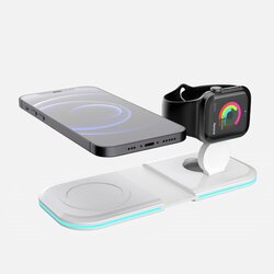 15W 2 In 1 Portable Folding Magnetic‑Alignment Inductive Fast Charger Dual‑Position Touch‑LED Anti‑Slip Silicone ABS‑PC Housing Multi‑Device Travel Charging Dock