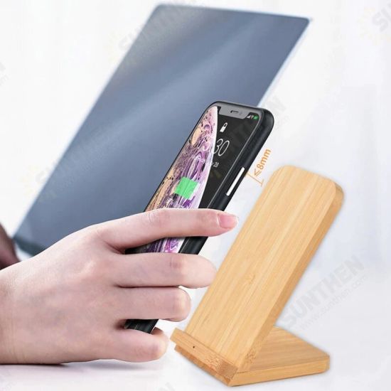 10W Qi Wireless Charging Bamboo Wooden Mobile Phone Desktop Holder Mount with Indicator Light Support All Phones With QI Wireless Charging