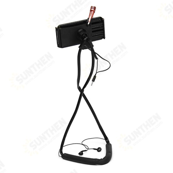 Earphone + Microphone Neck Hanging Phone Stand Lazy Holder for iPhone Xiaomi Mobile Phone