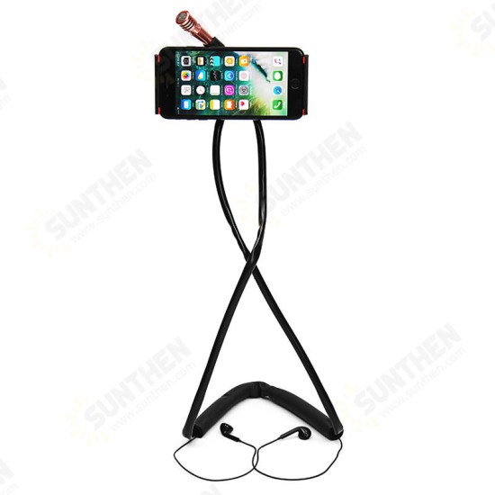 Earphone + Microphone Neck Hanging Phone Stand Lazy Holder for iPhone Xiaomi Mobile Phone