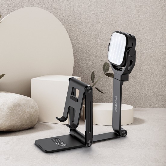 TS6 2in1 Foldable Multi-Angle Desktop Phone Holder Fill Light Stand Multiple Color Temperature Brightness Adjustable 1000mAh High Capacity Table Lamp