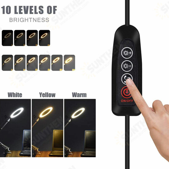 Flexible Arm 10X LED Magnifying Glass Stepless Dimmable 3 Color Light Modes Ring Fill Light with Desk Clip Flexible Arm 10X LED Magnifying Glass Stepless Dimmable 3 Color Light Modes Ring Fill Light with Desk Clip