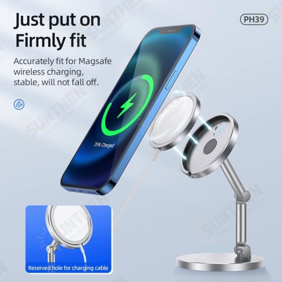 PH39 for MagSafe Charger Base Stand Mount Dock Holder Angle Adjustable Aluminium Alloy Magnetic Wireless Charging Desktop Stand Bracket for iPhone 12