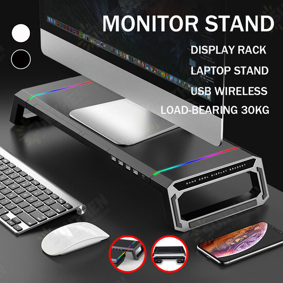 T1 RGB Lighting for iMac Monitor Riser Stand with 4 USB 3.0 Port Phone Holder Storage Drawer