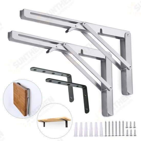 4PCS/ Set Folding Stainless Steel Wall Mounted Shelves Floating Hanging Shelf Board Support Holder