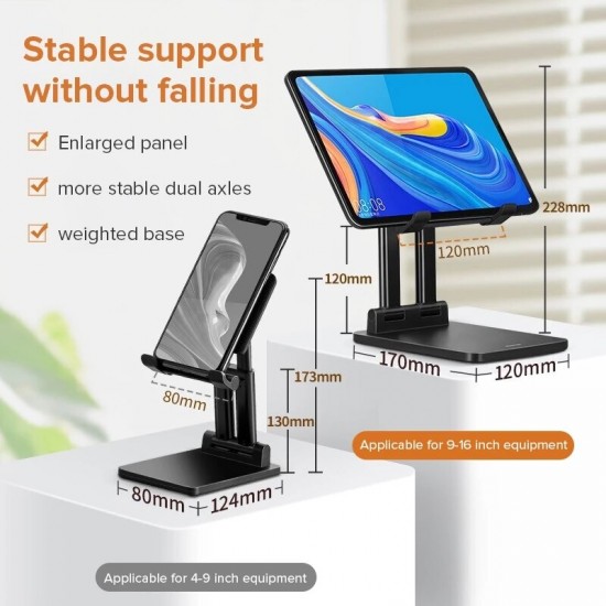 Folding Tablet/ Laptop Holder Stand Adjustment Angle Telescopic Alloy Desktop Bracket for iPad Mini 9-16 inch Devices