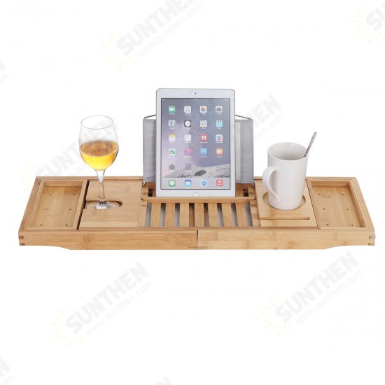 Luxury Adjustable Bathtub Rack Bamboo Caddy Shelf Shower Tub Tray Towel Mobile Phone Tablet Holder Support