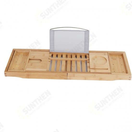 Luxury Adjustable Bathtub Rack Bamboo Caddy Shelf Shower Tub Tray Towel Mobile Phone Tablet Holder Support