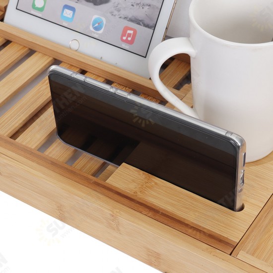 Luxury Adjustable Bathtub Rack Bamboo Caddy Shelf Shower Tub Tray Towel Mobile Phone Tablet Holder Support