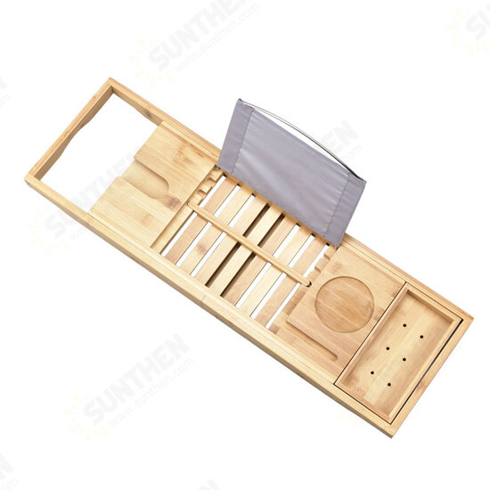 Luxury Adjustable Bathtub Rack Bamboo Caddy Shelf Shower Tub Tray Towel Mobile Phone Tablet Holder Support