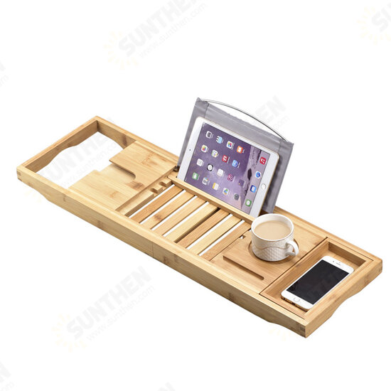 Luxury Adjustable Bathtub Rack Bamboo Caddy Shelf Shower Tub Tray Towel Mobile Phone Tablet Holder Support