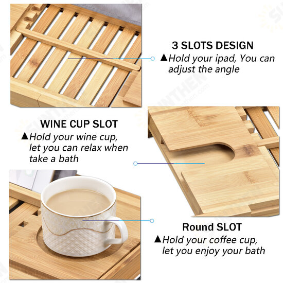 Luxury Adjustable Bathtub Rack Bamboo Caddy Shelf Shower Tub Tray Towel Mobile Phone Tablet Holder Support