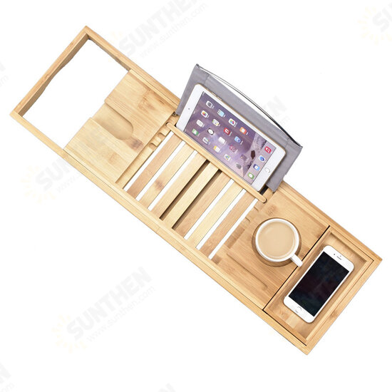 Luxury Adjustable Bathtub Rack Bamboo Caddy Shelf Shower Tub Tray Towel Mobile Phone Tablet Holder Support