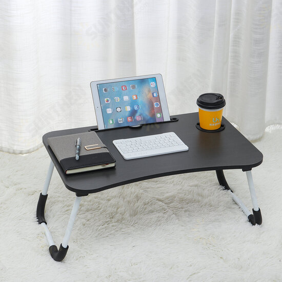 Multifunctional Folding Wooden Lazy Bed Desk Macbook Table with Pen Cup Slot Storage Drawer