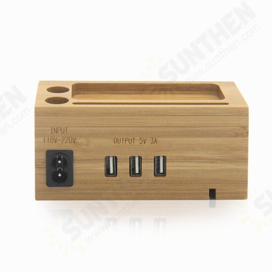 Natural Bamboo USB Charging Dock Stand Holder Bracket for Mobile Phone Smart Watch