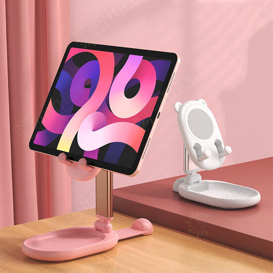 Phone / Tablet Holder with Storage Plate Mirror Telescopic Height Desktop Stand for iPad Air for iPhone 12 POCO M3 POCO X3 NFC 4-12.9 inch Devices