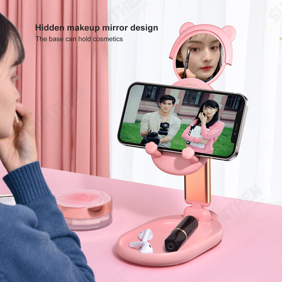 Phone / Tablet Holder with Storage Plate Mirror Telescopic Height Desktop Stand for iPad Air for iPhone 12 POCO M3 POCO X3 NFC 4-12.9 inch Devices