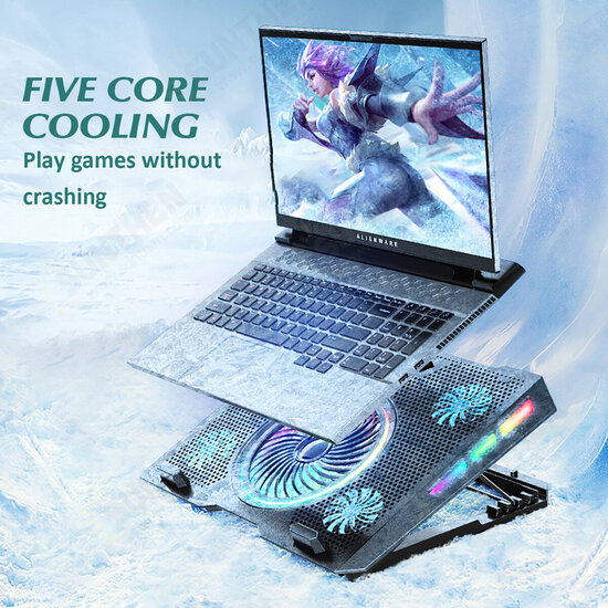 RGB 5-Gear Angle Adjustable Macbook Cooling Stand Dual USB Port Desktop Holder Bracket Compatible with up to 21-inch Laptop