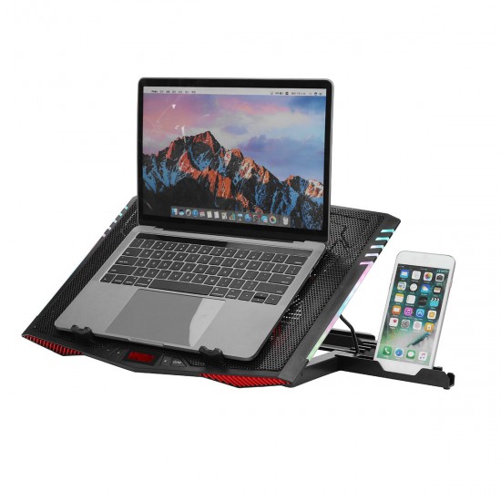 Universal 7-Gear Height Adjustment USB Powered 7 RGB Lighting Modes High Speed Cooling Fan Macbook/ Tablet/ Mobile Phone Stand Holder Bracket