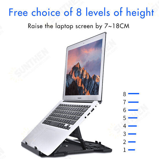 Universal Folding 360° Rotatable Bottom 8Level Height Lifting Adjust Hollow Heat Dissipation Macbook Stand Bracket Phone Holder for 13-17Inch Laptop