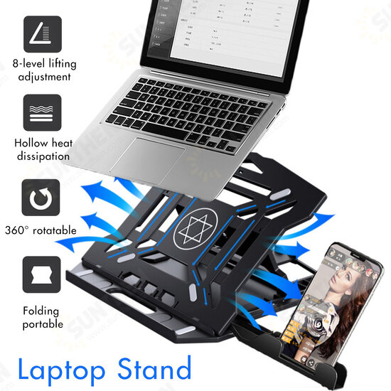 Universal Folding 360° Rotatable Bottom 8Level Height Lifting Adjust Hollow Heat Dissipation Macbook Stand Bracket Phone Holder for 13-17Inch Laptop