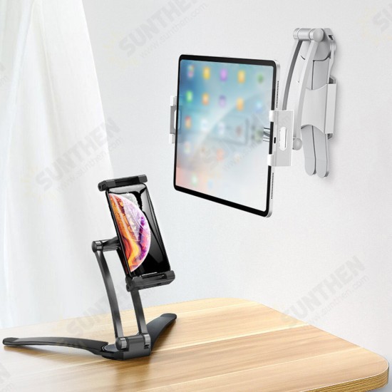 Universal Multifunctional 360° Adjustable Aluminium Alloy Lazy Tablet Stand Phone Holder Desktop Wall Bracket with 3M Glue for Devices 5.0-10.5inch