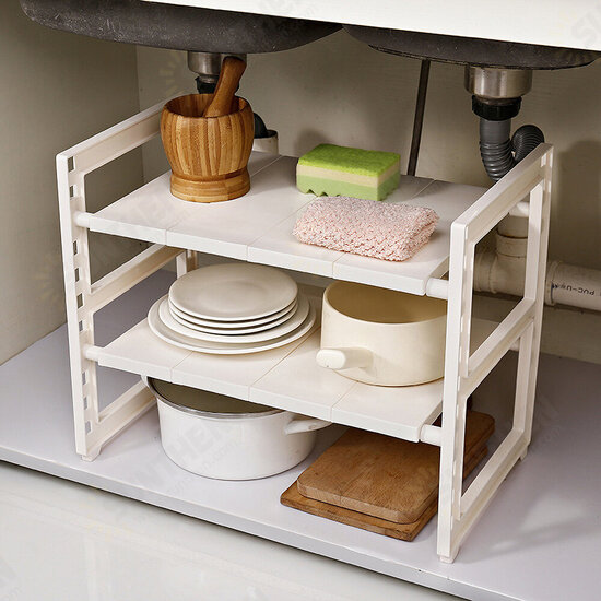 1/ 2 Tiers Retractable Kitchen Shelf Removable Storage Shelf Sink Organizer Shose Rack for Bathroom Bedroom Garden