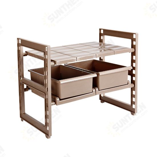 1/ 2 Tiers Retractable Kitchen Shelf Removable Storage Shelf Sink Organizer Shose Rack for Bathroom Bedroom Garden