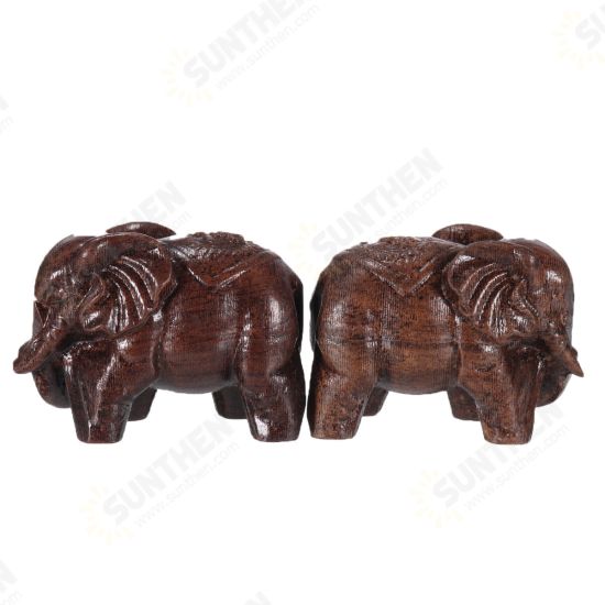 1 Pair Natural Agarwood Elephant Wood Carving Wood Crafts Retro Decoration Craft Creative Gifts Home Office Desktop Furnish