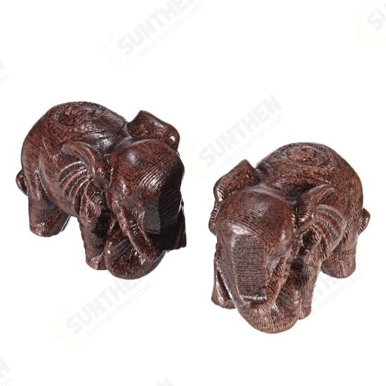 1 Pair Natural Agarwood Elephant Wood Carving Wood Crafts Retro Decoration Craft Creative Gifts Home Office Desktop Furnish