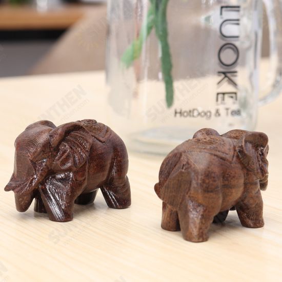 1 Pair Natural Agarwood Elephant Wood Carving Wood Crafts Retro Decoration Craft Creative Gifts Home Office Desktop Furnish