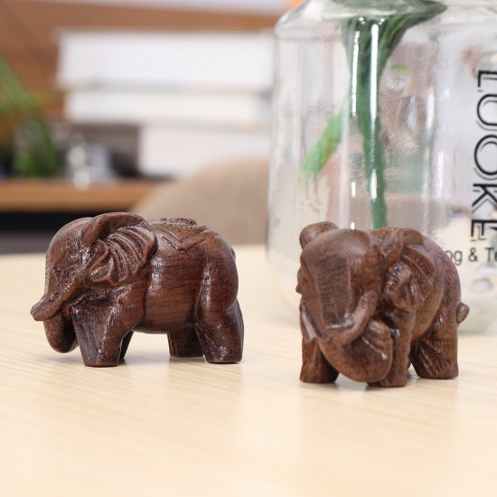 1 Pair Natural Agarwood Elephant Wood Carving Wood Crafts Retro Decoration Craft Creative Gifts Home Office Desktop Furnish