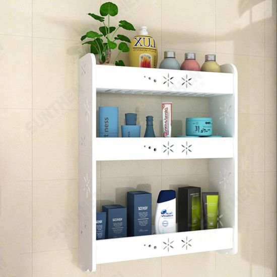 1 Piece Punch-free Bathroom Kitchen Wall-mounted Storage Rack Multipurpose Shelf 2/3 Layers S/M/L Size